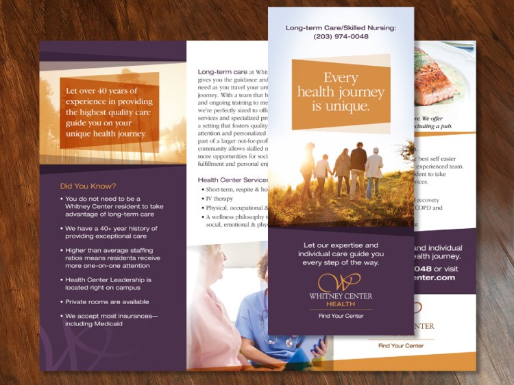 Whitney Center long-term care brochure cover and interior
